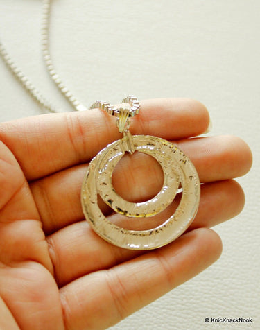 Silver Pendant, Round Crystal Rhinestone Pendant Long Chain Necklace